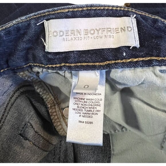 Express Modern Boyfriend Relaxed Fit Low Rise Jeans Size 0 Dark Wash Distressed - Picture 3 of 9